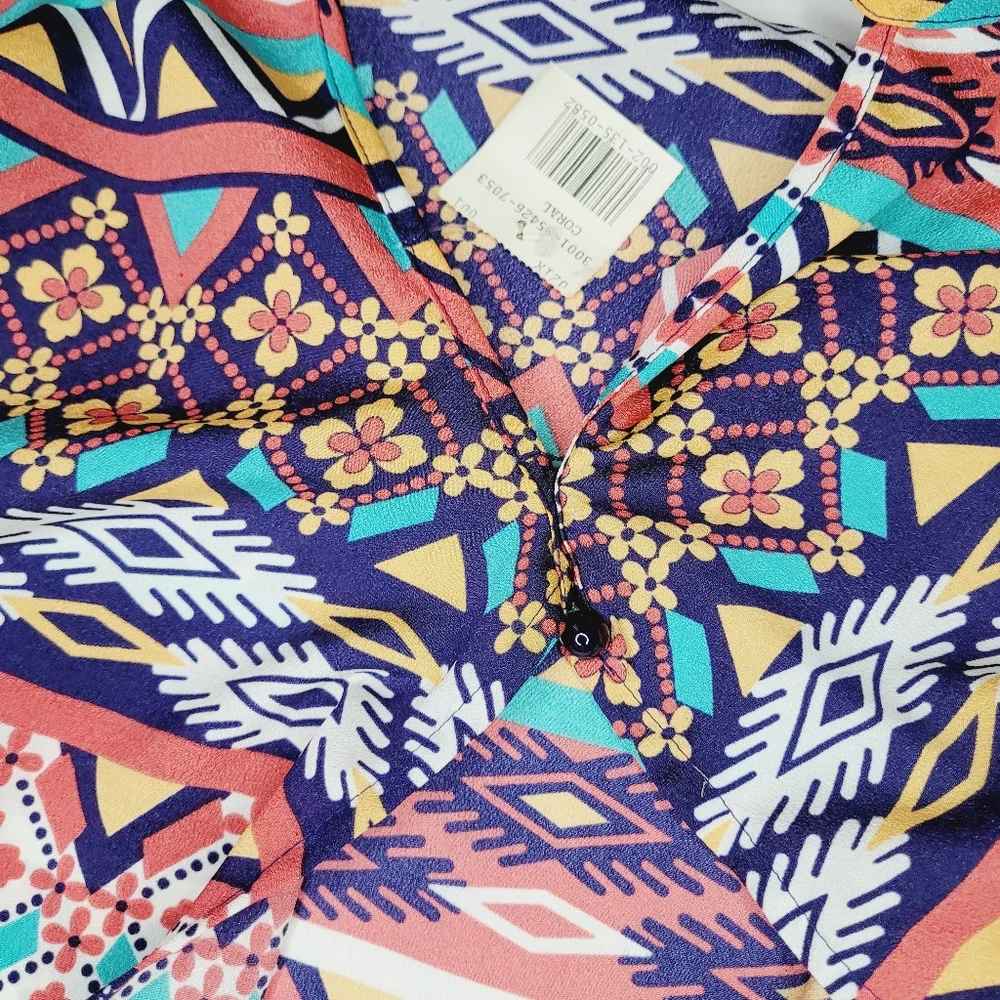 Ambiance Women’s Top Small Boho Printed Crop Coral Flowy Straps Lightweight Easy - Picture 7 of 7